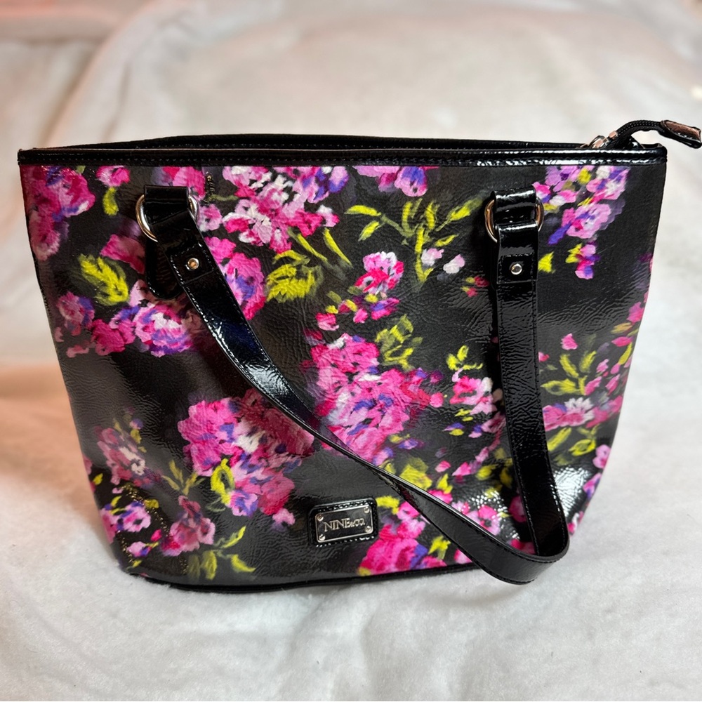 NINE & Co Black Beautiful Floral Women’s Shoulder Bag Purse Tote, Zipper Closure